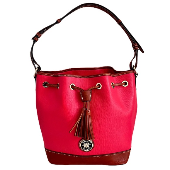 Dooney & Bourke Handbags - Dooney & Bourke Deep Coral Raspberry Leather Bucket Bag